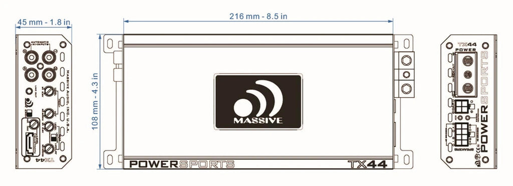 Massive Audio TX44 960 Watts 4-Channel Bluetooth Ready Car Motorcycle Amplifier