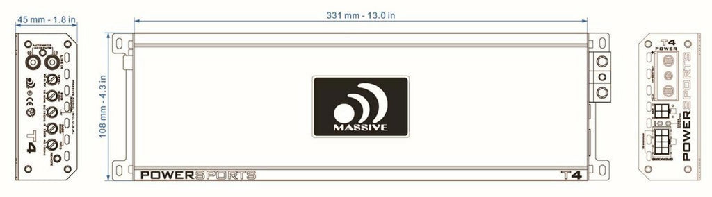Massive Audio T4 4000 Watt Mono Marine UTV Motorcycle Car Subwoofer Amplifier