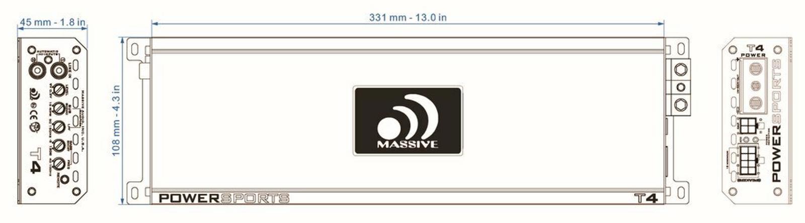 Massive Audio T4 4000 Watt Mono Marine UTV Motorcycle Car Subwoofer Amplifier