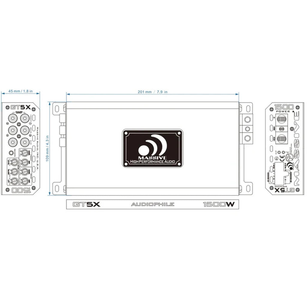 Massive Audio GT5X 5 Channel Class D Amplifier 115 Watts RMS x 4 @ 2 Ohm + 510 W