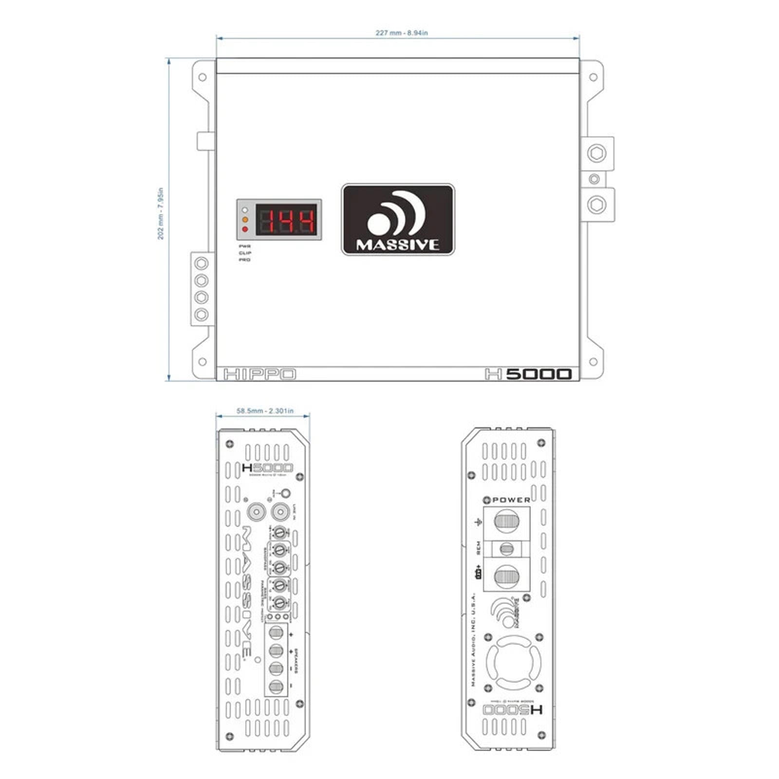Massive Audio Hippo H5000 5000 WATT RMS X 1 @ 1 OHM MONO AMPLIFIER 10,000 W MAX