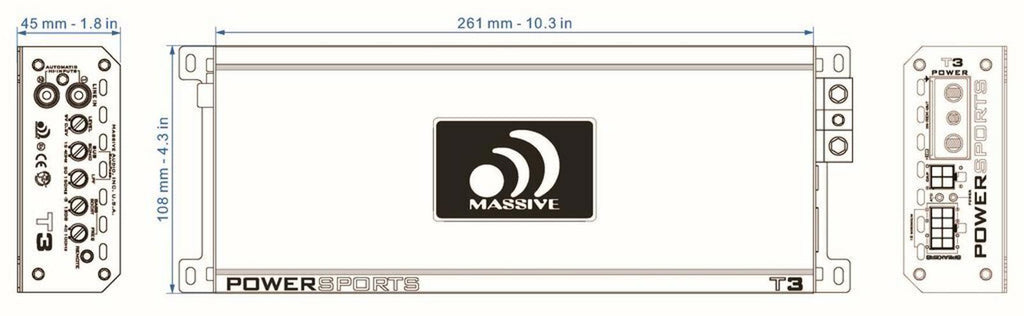 Massive Audio T3 2800 Watt Mono Marine UTV Motorcycle Car Subwoofer Amplifier
