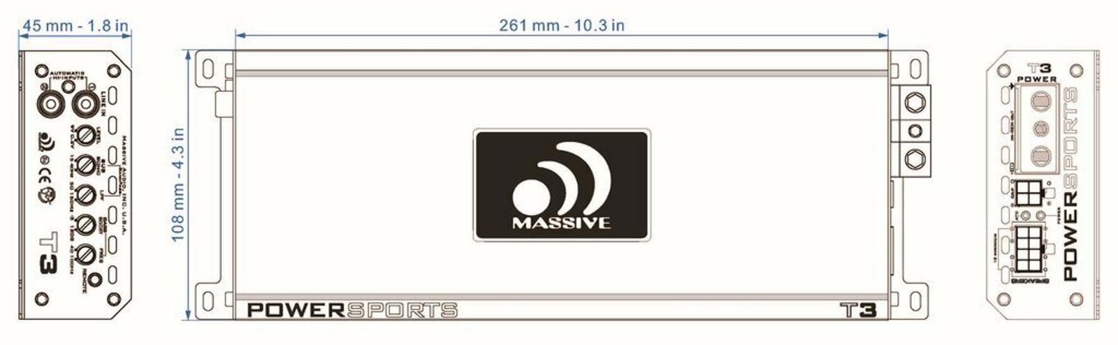 Massive Audio T3 2800 Watt Mono Marine UTV Motorcycle Car Subwoofer Amplifier