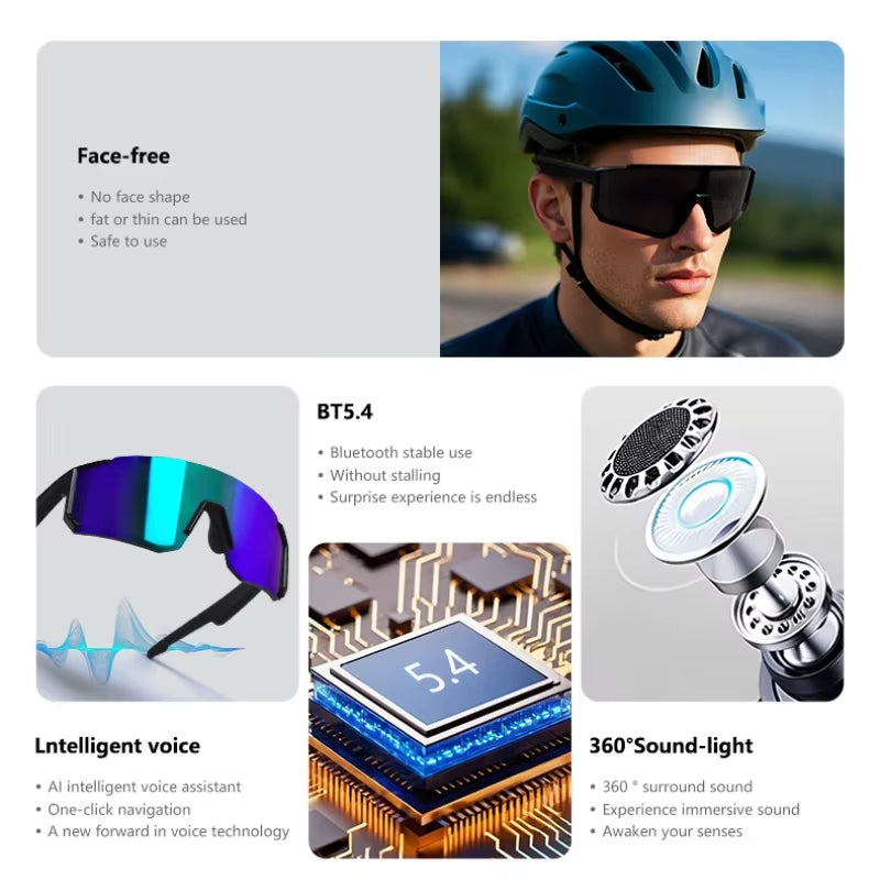 Qy-Pro1 Bluetooth Smart Sport Cycling Glasses AI Intelligent Translation Sunglasses Voice Remote Control Music Eyewear Waterproof Eyeglasses